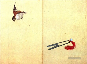 葛飾北斎 Katsushika Hokusai Werke - Paar Scheren und Spatz Katsushika Hokusai Ukiyoe